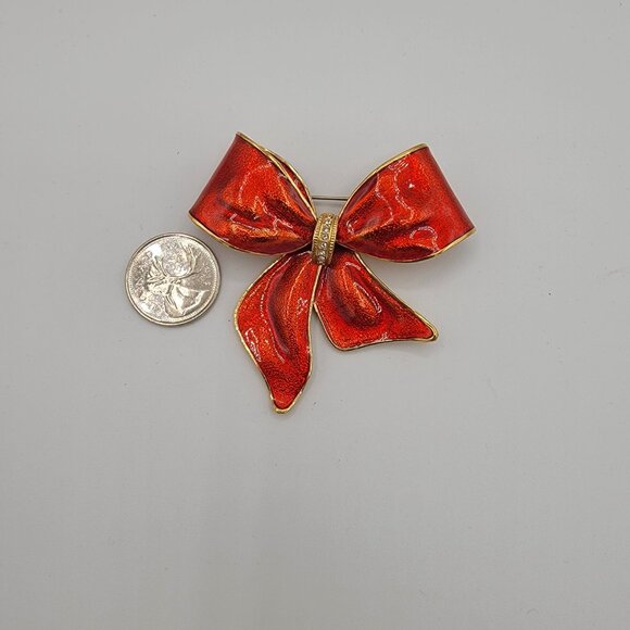 Large Vintage Christmas 2002 Butler Red Bow Brooch - Picture 4 of 6